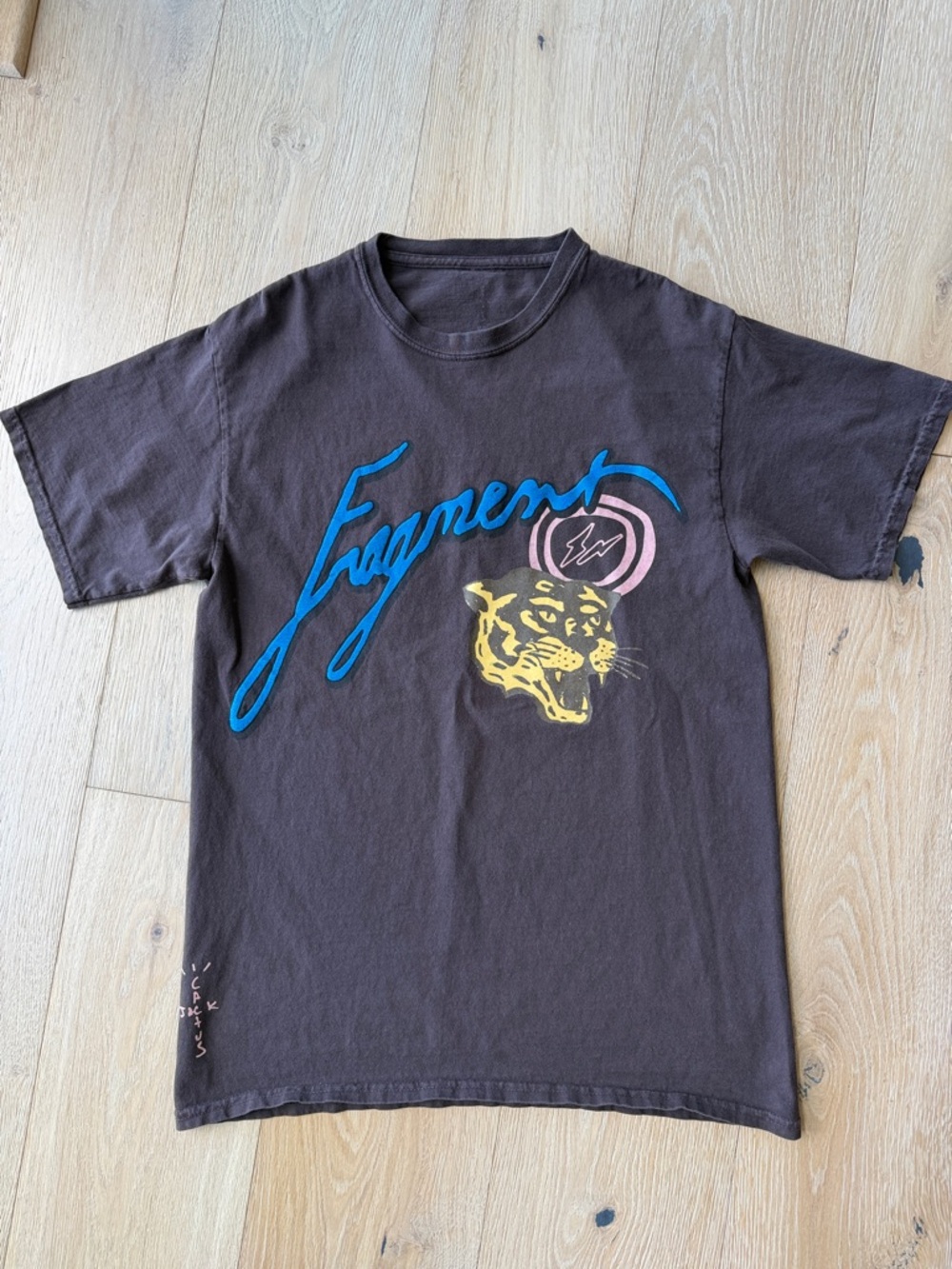 Cactus Jack by Travis Scott Brown Tee with Blue Script & Yellow Panther
